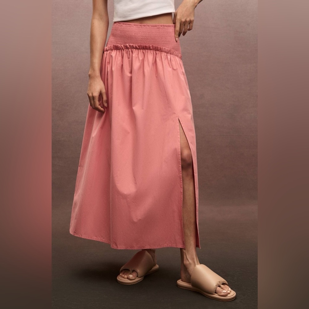 Anthropologie Smocked Yoke Side-Slit Maxi Skirt M NWOT